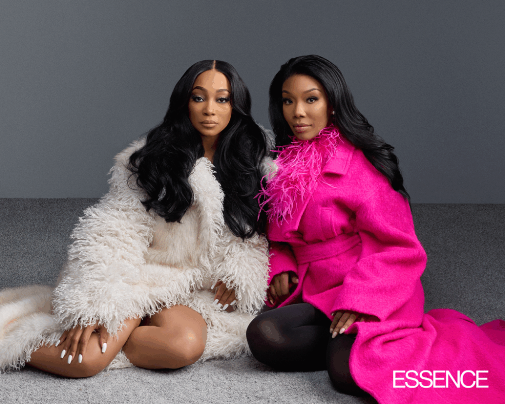 Monica and Brandy for Essence magazine. (Myesha Evon/ESSENCE)